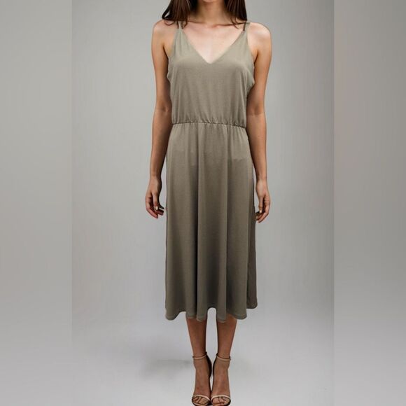 H&M mocha vneck and vback midi dress size large - Picture 1 of 6